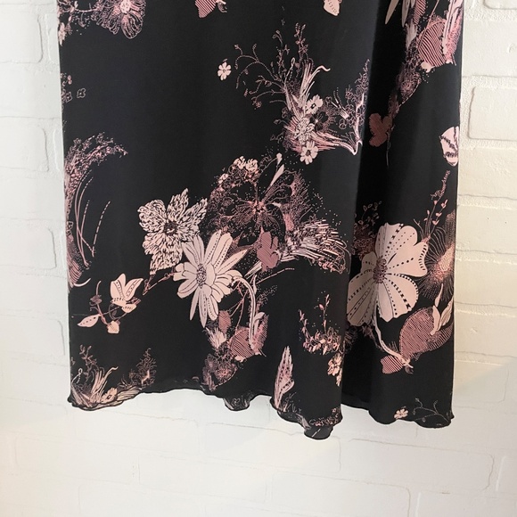Vintage 90s Y2K Maxi Skirt Dark Floral Fairy Lettuce hem Black Pink Romantic 1X - Picture 3 of 9